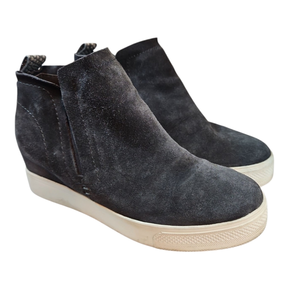 Dolce Vita Gray Suede Hidden Wedge Casual Booties W/ Snake Trim 8.5